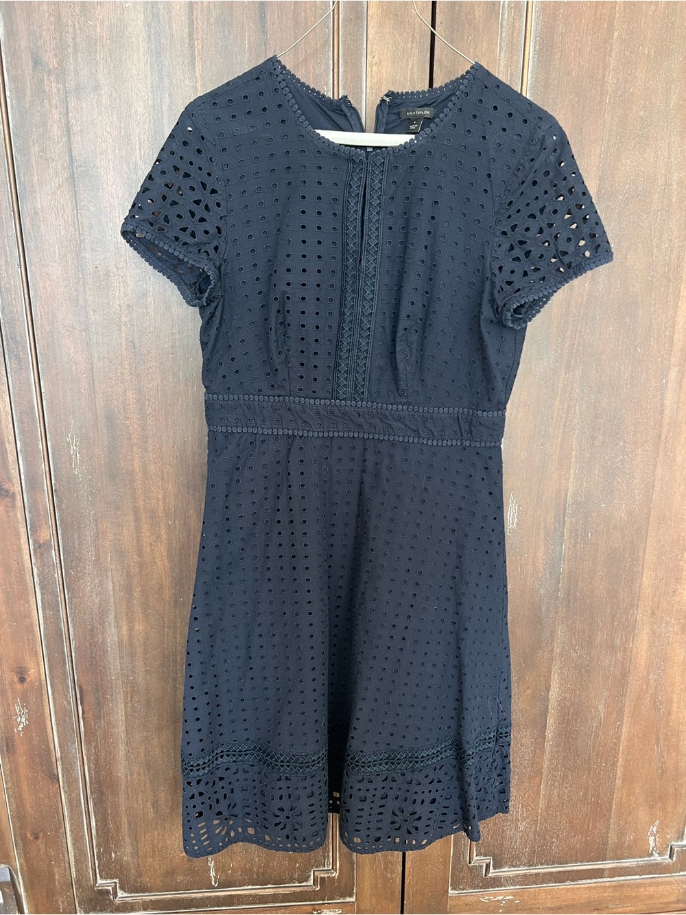 Ann Taylor Navy Eyelet Short-Sleeve Mini Dress